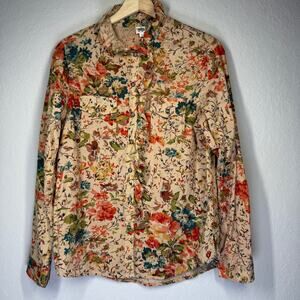 Women's Ivy Jane Floral Pearl Snap Ruffle Collor Button Up Blouse Size Small